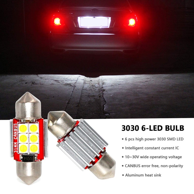 PHINLION Super Bright DE3175 LED White Bulb 500 Lumens 3030 6-SMD Festoon 1.25" 31mm DE3021 DE3022 Miniature LED Bulbs for Car Interior Map Dome Trunk Courtesy License Plate Light, Pack of 4 - Image 3